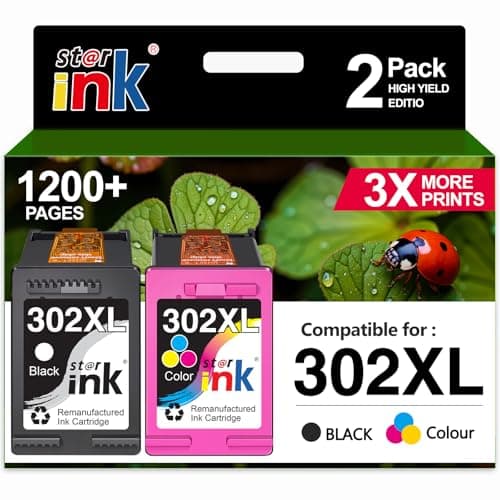 Image of starink 302XL Ink Cartridges Combo Pack Remanufactured for HP 302 XL Black and Colour Ink Cartridges for HP Envy 4520 4527 4524 4523 OfficeJet 3835 3830 3831 4650 DeskJet 3630