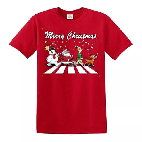 Image of Merry Christmas T-Shirt Xmas Santa Mens Funny Gift Present Graphic Xmas Short Top Tee for Men Winter Cotton Half Sleeve - RED - XXL
