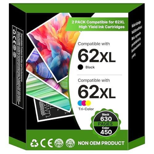 Image of 62XL 62 XL Ink Cartridge Black and Colour Replacement for HP 62 62XL Ink Cartridges Twin Pack for Envy 5540 5541 5542 5543 5544 5545 5546 OfficeJet 200 250 5740 5742 5744 (1 Black, 1 Tri-colour)