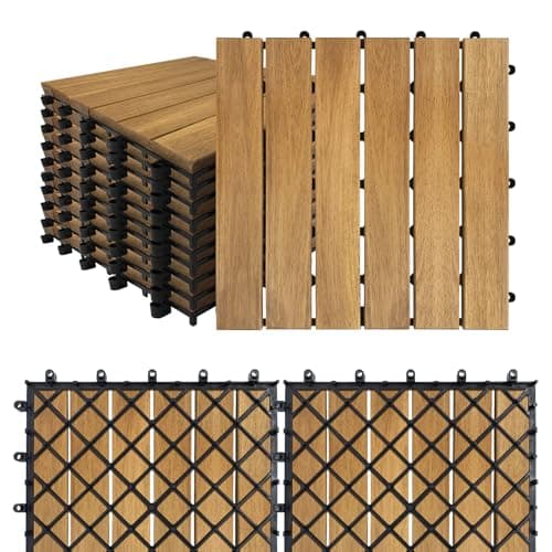 Image of SAILUN 11 Pack Acacia Wood Interlocking Deck Tiles 30x30cm, 1㎡ Wooden Decking Tiles with Click System, Outdoor Floor Tiles for Garden, Patio, Balcony & Terrace (Type A)