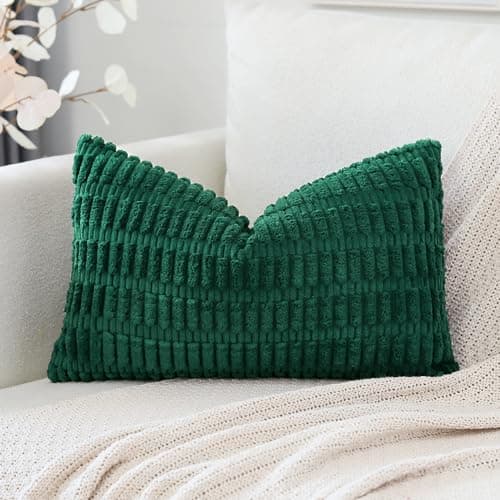 Image of Artscope Corduroy Set of 1 Cushion Cover 30x50 cm Super Soft Boho Striped Lumbar Pillow Covers Case Decorative Modern Cushion Covers for Sofa Couch Bedroom Car Decor Christmas Green