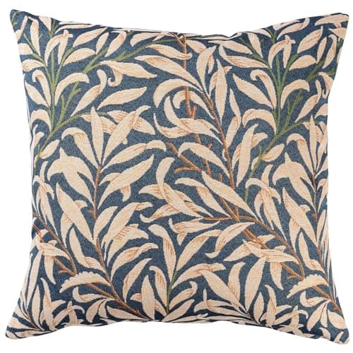 Image of Linen Loft William Morris Willow Bough Tapestry Extra-Large Cushion in Navy Blue. Botanical Interweaving Willow Tree. 23x23 XL Cushion Cover