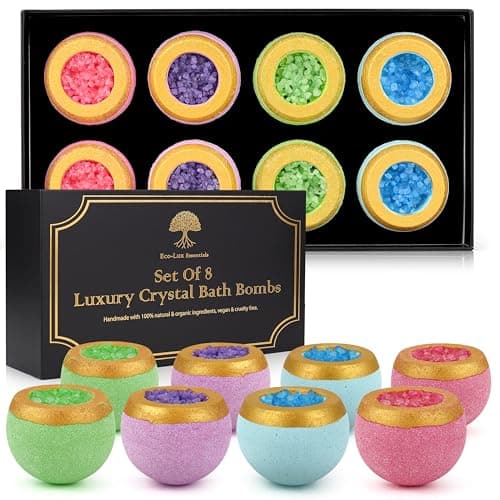 Image of Eco-Lux Essentials Luxury Bath Bomb Gift Set – 8 Bath Bombs in Premium Gift Box – Eucalyptus, Rose, Ocean & Lavender Scents – Relaxing Spa Set for Women, Mums, Daughters & Girlfriends