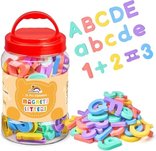 Image of VoSinrly 78 Pieces Magnetic Letters Numbers Alphabet Fridge Magnets ABC 123 Preschool Educational Learning Plastic Colorful Toy Set Uppercase Lowercase Math Symbols for Toddlers Kids