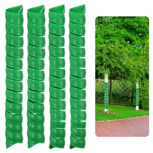 Image of PATIKIL 4 Pack Tree Trunk Protector with 2 Size Plastic Tree Wraps to Protect Bark Spiral Tree Guard Tree Bark Protector Tube Wraps for Saplings Plants for Animals Mowers, Green