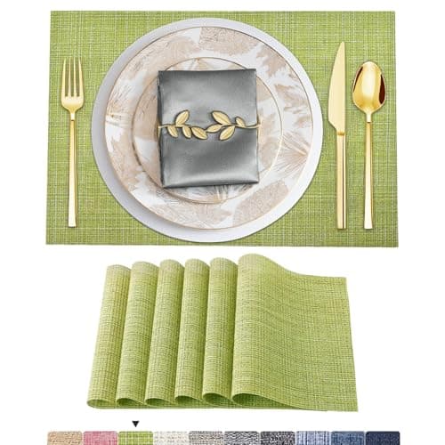 Image of ARTAND Green Table Mats Set of 8 Woven Vinyl Place Mats for Dinner Table - Washable & Durable Indoor/Outdoor Use - 8 Pcs, 02 Green
