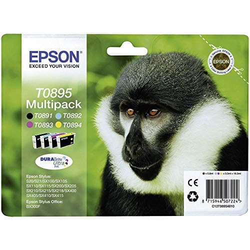 Image of Epson T0895 Monkey Genuine Multipack, 4-colours Ink Cartridges, DURABrite Ink