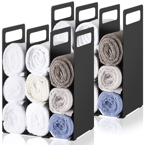 Image of LEIFIDE Set of 4 Interlocking Towel Organizer Metal Bathroom Towel Storage Rack Shelf Dividers Organizers for Closet Home Space Saving (Black)