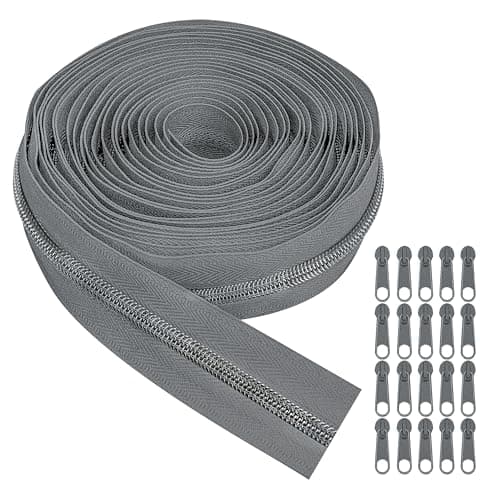 Image of Dalababa 10 M/11 Yard Continuous Zips for Sewing, #5 Nylon Coil Zippers with 20 Pcs Zip Pulls Replacement for Tailor Craft DIY Bag Garment Home Textile (Grey)