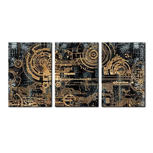 Image of Pacimo 3 Pieces Abstract Canvas Wall Decor Electronic PC Motherboard Circuit Collage Abstract Technology Digital Art Modern Artwork Alternative Urban Shapes Framed Wall Art - 16"x24"x3 Panels