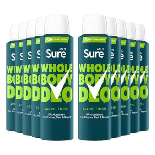 Image of Sure Men Deodorant Spray Active Fresh, Pack of 10, Whole Body Deodorant for Men Aluminium Free Deo Spray with Herbal Citrus and Woody Scent Provides 72-Hour Odour Control, 150 ml