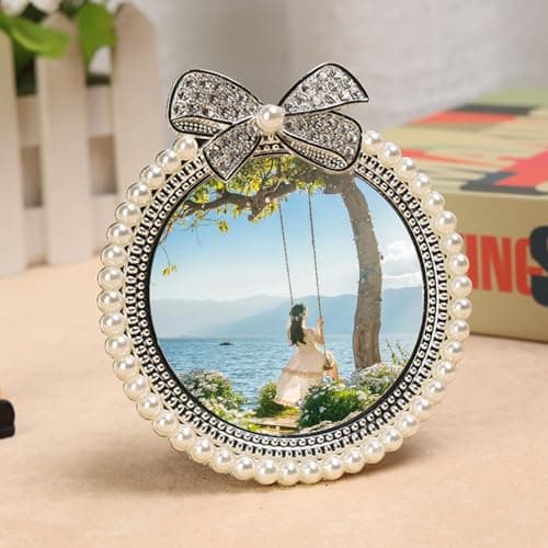 Image of Stfery Round Photo Frame 3x3 Metal Vintage Silver Picture Frames for Tabletop Display for Living Room