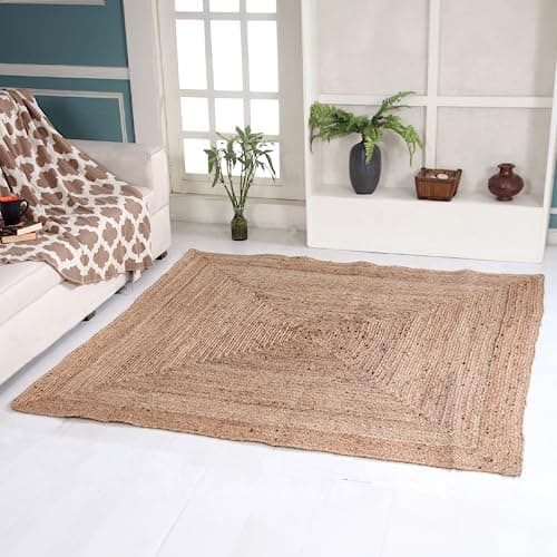 Image of Second Nature Online - DHAKA Jute Area Rug | 100% Natural Fiber | Hand Woven | Ethical Trade | Eco-Friendly (Square - 180 x 180 cm)