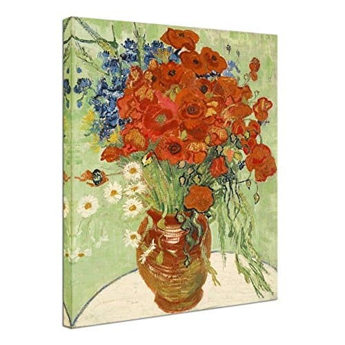 Image of Wieco Art - Abstract HD Prints Red Poppies and Daisies Canvas Print of Van Gogh Floral Oil Paintings Reproduction Classic Flowers Artwork Pictures on Canvas Wall Art for Home Office Decorations