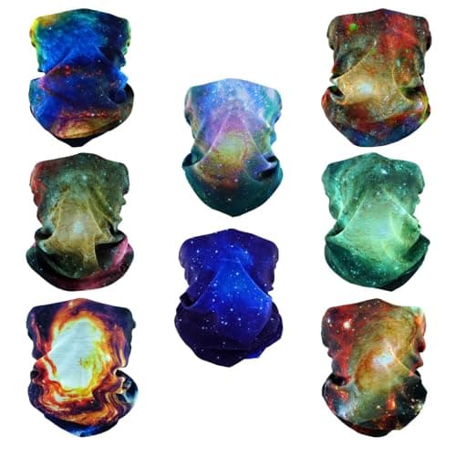 Image of SMEHCF 8 Multipurpose Bandanas for Women Men Headband Balaclava Hair Head Scarf Face Half Airsoft Paintball Mask Neck Gaiters Breathable Reusable Washable Universe Nebula Galaxy Blure Orange Green