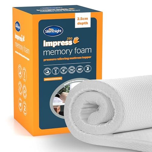 Image of Silentnight Impress Memory Foam Mattress Topper - 2.5cm Deep Luxury Orthopaedic Pressure Relief Hypoallergenic Bed Topper for Back & Neck Pain - Elasticated Straps & Machine Washable Cover, Single