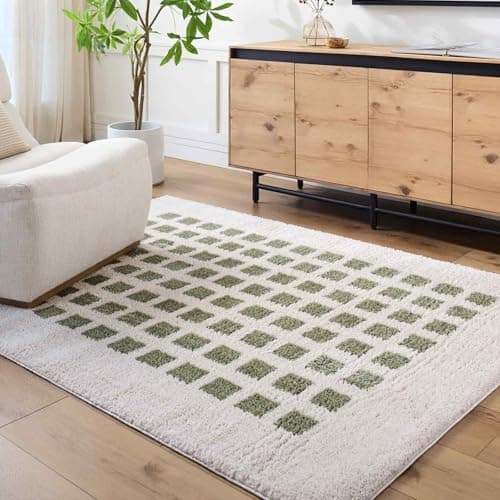 Image of Livabliss Laurine Kisumu Shaggy Design – Modern Berber Style Living Room 120x170 cm, Soft Fluffy Bedroom Use, Neutral Boho Look, Plush Thick Pile, Light Beige Grass Green
