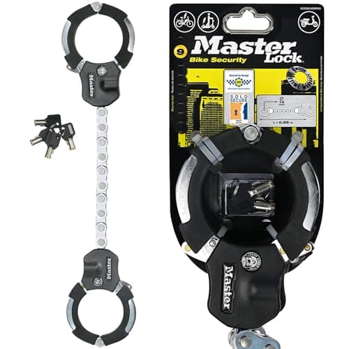 Image of MASTER LOCK Police Approved Bike Lock and E-Scooter Cuff Lock, Hardened Laminated Steel, 4 Keys, 550 x 110 x 25 mm, for e Bike Scooter Quad