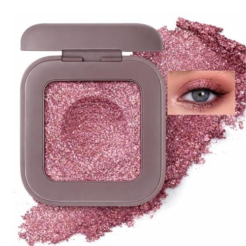 Image of Rose Gold Glitter Eyeshadow with Creamy Metallic Shimmer - Buildable Single Pressed Powder, Highly Pigmented Formula for Versatile Day to Night Radiant Makeup Looks & Natural Glow Finish