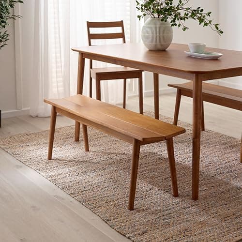 Image of Furniturebox UK Solid Wood Dining Bench - Lynton Large Walnut Stained Wooden Bench 120cm - Modern Traditional Classic Farmhouse Style - Retro Nods - Solid Rubberwood Kitchen Dining Room Furniture