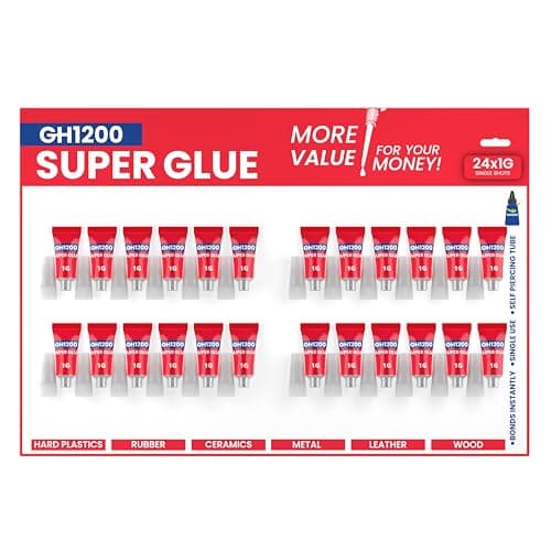 Image of GH1200 1g x 24 Superglue with Anticlog Cap - Super Glue All Purpose Superfast, Thick & Strong Glue for Hard Plastics, DIY Craft, Ceramics, Frame, Leather, Metal and Many More