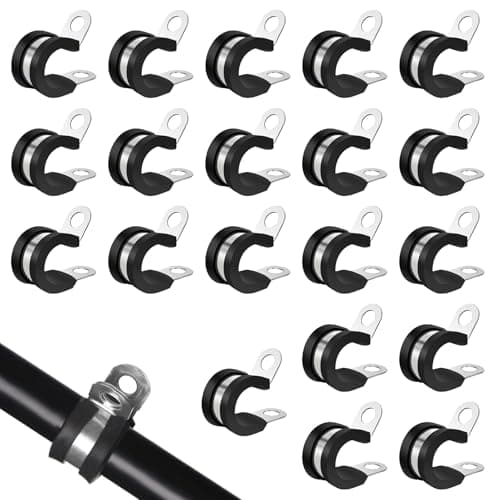 Image of 20 Pcs Rubber Lined P Clips Pipe Clamp, 12.7mm (1/2") Diameter Hose Lined Pipe Clamps, Durable Cushioned Cable Clamp for Electrical Automotive Tube Pipe Wire Cord Hose Cable