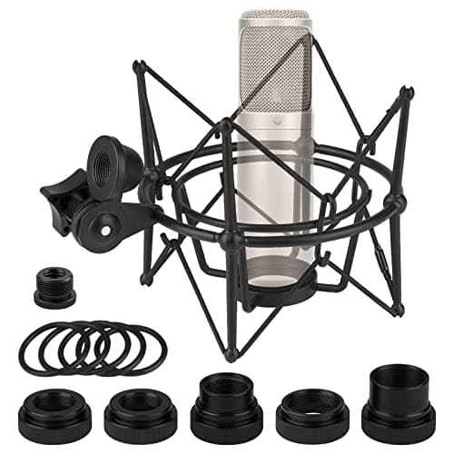 Image of Geekria for Creators Microphone Shock Mount Compatible with Rode NT-USB, NT1-A, NT2-A, NT1000, NT2000, Procaster, Mic Anti-Vibration Suspension Adapter Clamp Mic Holder Clip (Black/Metal)