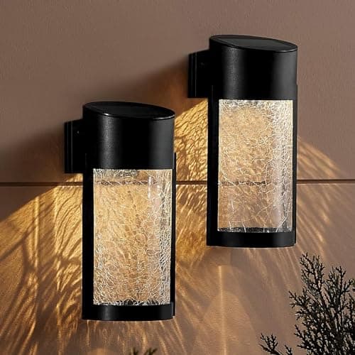 Image of Taylor & Brown 2 Pack Crackled Glass Solar Wall Lights Fence Light Outdoor Garden Waterproof SMD LED for Patio Decking Gate Yard Decoration Warm White