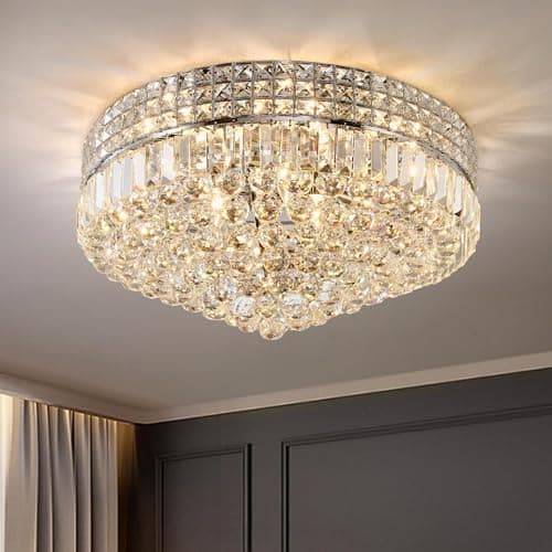 Image of MSSIAN Crystal Chandelier Ceiling Light Fixture D42cm Modern Round Hanging Large 5-Light for Hallway, Dining, Living, Bedroom & Bathroom