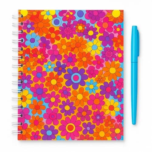 Image of Sixstore A5 Spiral Notebook & Pen Set Bright Flowers Design, Note Book A5 Lined Wirebound