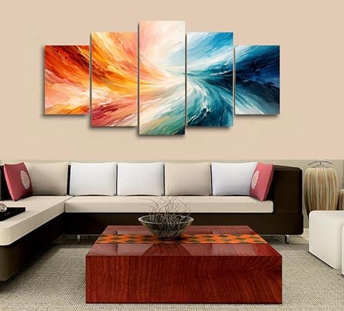 Image of 5 Panel Canvas Wall Art Five Piece Abstract Color Burst Flow Artwork Canvas Prints Modern Decor for Living Room Bedroom Office Home Interior Decoration Dynamic Paint Effect Design - FRAMED