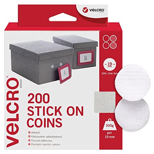 Image of VELCRO Brand | Stick On Coins | Double Sided Hook & Loop Self Adhesive Sticky Coins Perfect for Room Décor & Home, Office, Garage Use | White | 19mm x 19mm | Pack of 200
