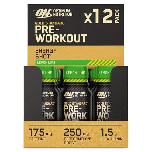 Image of Optimum Nutrition Gold Standard Pre-Workout Energy Shot, Ready to Drink Food Supplement with Beta Alanine, Caffeine, PerforMelon Boost and Vitamin B6 and B12, Lemon Lime Flavour, 12-Pack, 12 x 60 ml