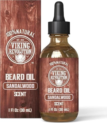 Image of Viking Revolution - Beard Oil - All Natural Variety Beard Oil For Men With Argan & Jojoba Oils - Softens, Smooths & Strengthens - Gifts For Men - Sandalwood - 30 ml
