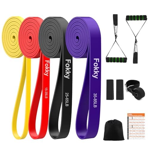 Image of Fokky Resistance Bands Set, 4 Levels Exercise Bands for Men Women,Pull Up Bands Gym for Crossfit Fitness Strength Training Yoga with Door Anchor, Handles, Protective Covers, Bag & Training Instruction