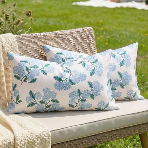 Image of Cushion Covers 30 x 50 cm Sofa Cushion Summer Vintage Blue and Green Hydrangea Cushion Cover Outdoor Cushion Weatherproof Decorative Cushion Cover Couch Cushion Cover for Sofa Office Couch Bedroom