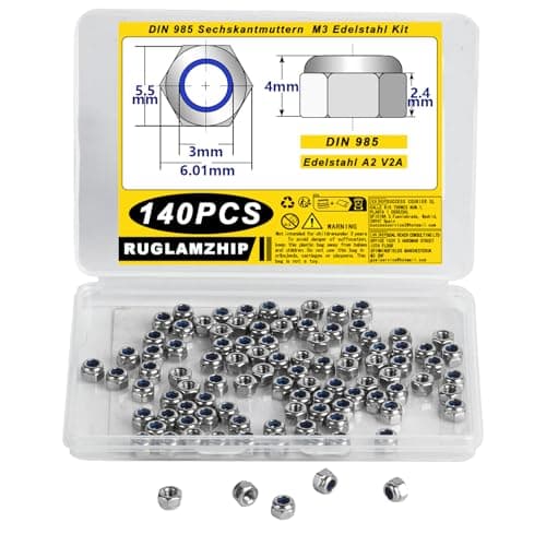 Image of M3 Stainless Steel Hex Nylock Nuts - A2 V2A Self-locking Nylon Insert DIN 985 Fasteners for Bolts and Screws (140 Pcs)