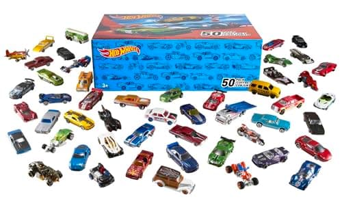 Image of Hot Wheels 50-Car Pack of 1:64 Scale Vehicles Individually Packaged (Assorted Styles, One Random Set), Gift for Collectors & Kids Ages 3 Years Old & Up, V6697