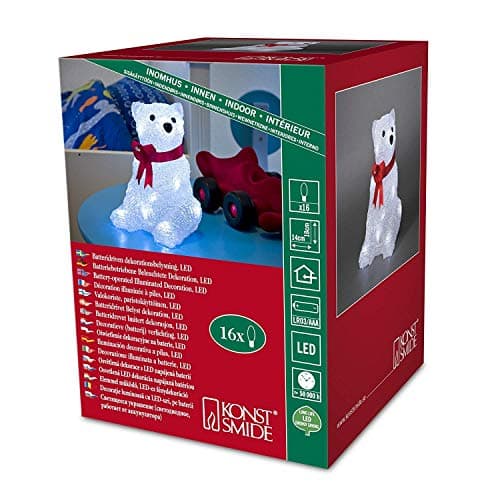 Image of Battery LED Acrylic Sitting Polar Bear - 16 LEDs - 18cm high - 3D Christmas Decoration - 6159-203