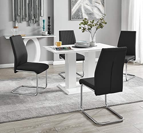 Image of Furniturebox UK Imperia Modern White High Gloss Dining Table and 4 Lorenzo Chrome Leather Dining Chairs Set (White Table + Black Lorenzo Chairs)