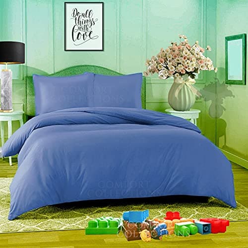 Image of Comfort Collections Duvet Quilt Cover With Matching Pillow Cases Plain Dyed Poly Cotton Easy Care Bedding Set COLOUR MID BLUE DOUBLE