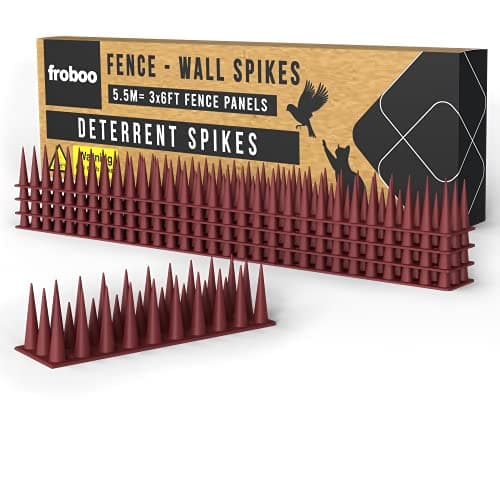 Image of froboo Wall and Fence Spikes - Plastic Bird Spikes for Pigeons - Deterrent to Stop Birds and Cats Sitting on Fence - Anti Climb Spikes (5.5M - 2.5 to 3.5cm Tall Spikes) Protects 3 x 6 FT Fence Panels