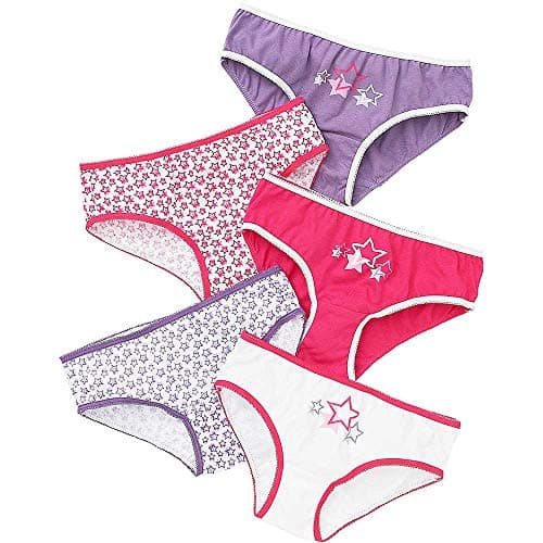 Image of Just Essentials Girls Back To School 5 Pack Cotton Star Print Briefs UK Seller - Pink Star - 12/13 Years