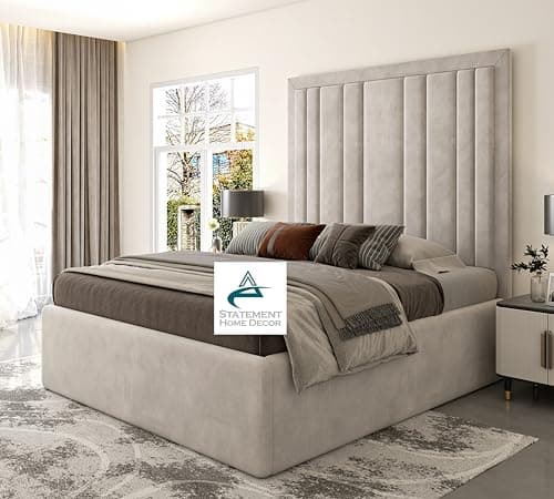 Image of Small double Bed Frame 3ft, Modern Plush Velvet Upholstered Panelled Design, Luxury 4ft Beds Base with High Headboard, Stylish Bed Frame for Bedroom (Mustard Plush Velvet, 4FT SMALL DOUBLE)