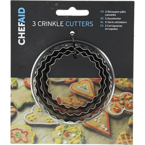 Image of Chef Aid Pastry Cutters, Set Of 3, Cookie Biscuit Cutter, Scone, Mince Pie, Tarts, Mini Quiches, Dough, At Home Baking, Cake Decorating, Fondant Icing, Round Circle Crinkled Stainless Steel Cutters