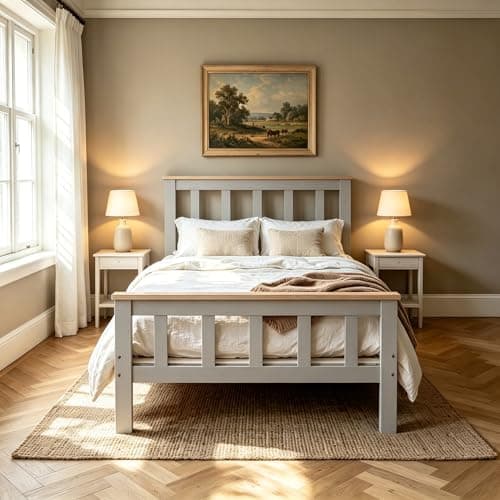Image of Panana New Single Bed Frame 3FT White Solid Pine Wood Bed for Adults, Kids, Teenagers (Grey+Wood)
