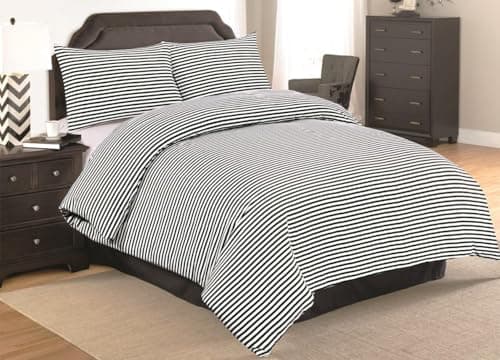 Image of NIYS Luxury Bedding Single Bed Duvet Cover Set - Soft Breathable Polycotton Duvet Cover with matching pillow case - Bedding Quilt Cover Set (Black/White)
