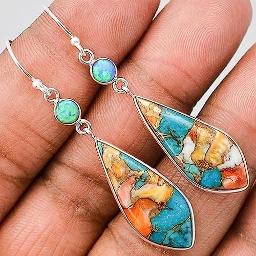 Image of XRCXBLSC Turquoise Dangle Earrings for Women 925 Sterling Silver Hook Western Teardrop Bohemian Earrings Boho Drop Earrings Square Turquoise Earrings Handmade Dangle Earrings Vintage Jewelry (Style 1)