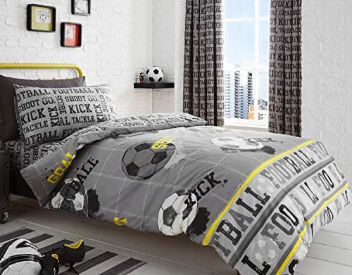 Image of Bedlam - Football - Childrens Duvet Cover Set | Single Bed Size | Grey & Yellow Bedding