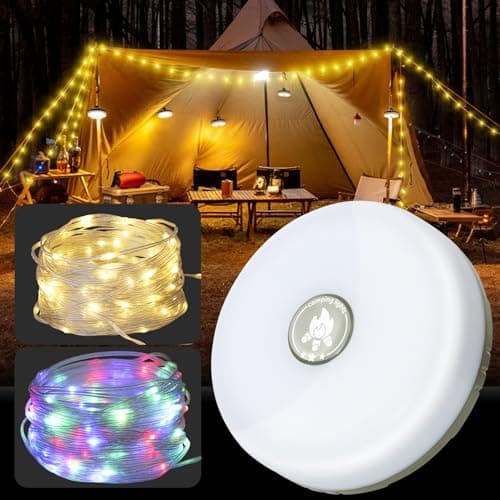 Image of UODIR Camping String Lights 10M/32.8ft, Rechargeable Outdoor Tent Lights with 2000mAh Battery, 8 Modes, Type-C, Waterproof Retractable 2-in-1 Lantern for Camping, Garden, Patio & Power Cuts